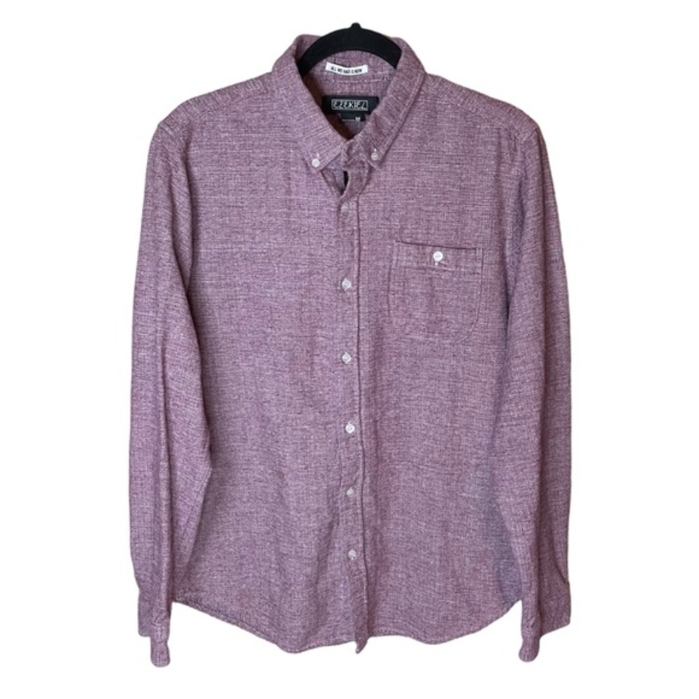 Ezekiel Red White Heather Long Sleeve Button Up Size Medium 100% Cotton